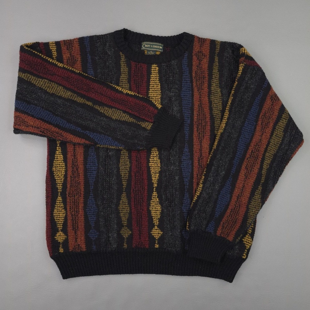 Vintage Croft & Barrow Sweater Mens XL Multicolor 3D Knit Pullover Crewneck 90s